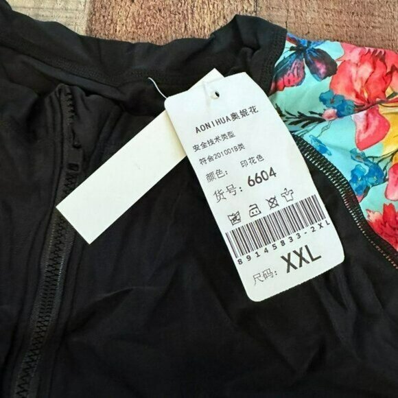 AONIHUA women's size XXL pink and black surf shirt with bikini bottom set - Picture 6 of 9